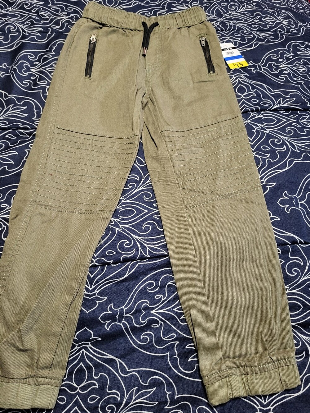 Kids Olive Green Casual Jogger Pants with Zip Pockets
